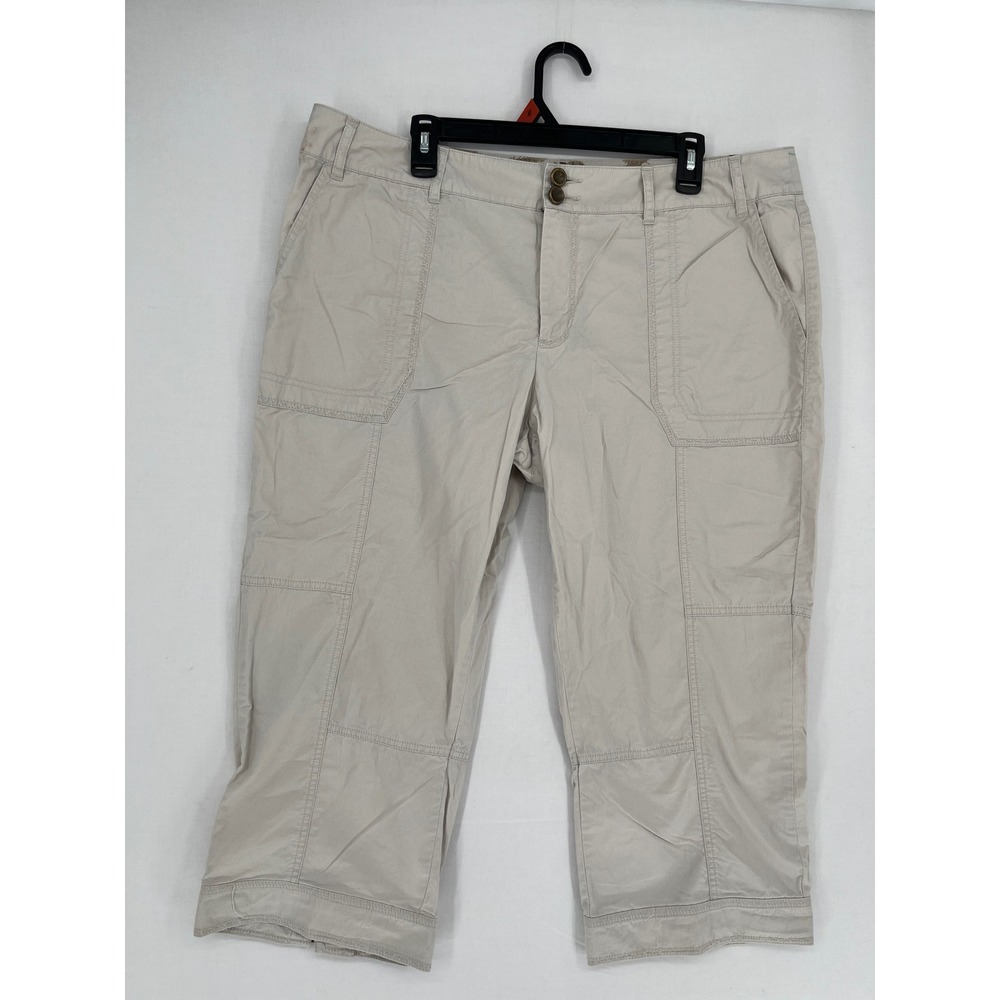 Tribal Cargo Capri Pants Womens 16 Beige Khaki Cotton Cropped Utility Pockets